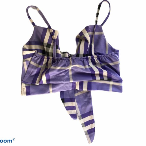 Purple Plaid tie front crop top shirt size 8 - Picture 2 of 3